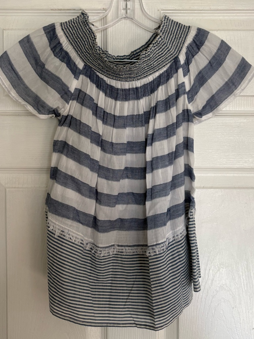 Miss Selfridge Blue and White Striped Smocked Top